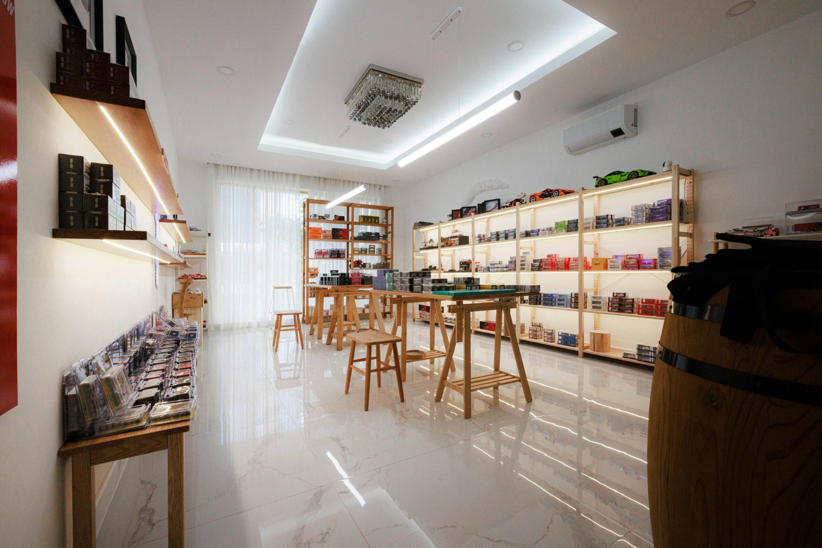 Bright and modern diecast model store interior in Phnom Penh, Cambodia.